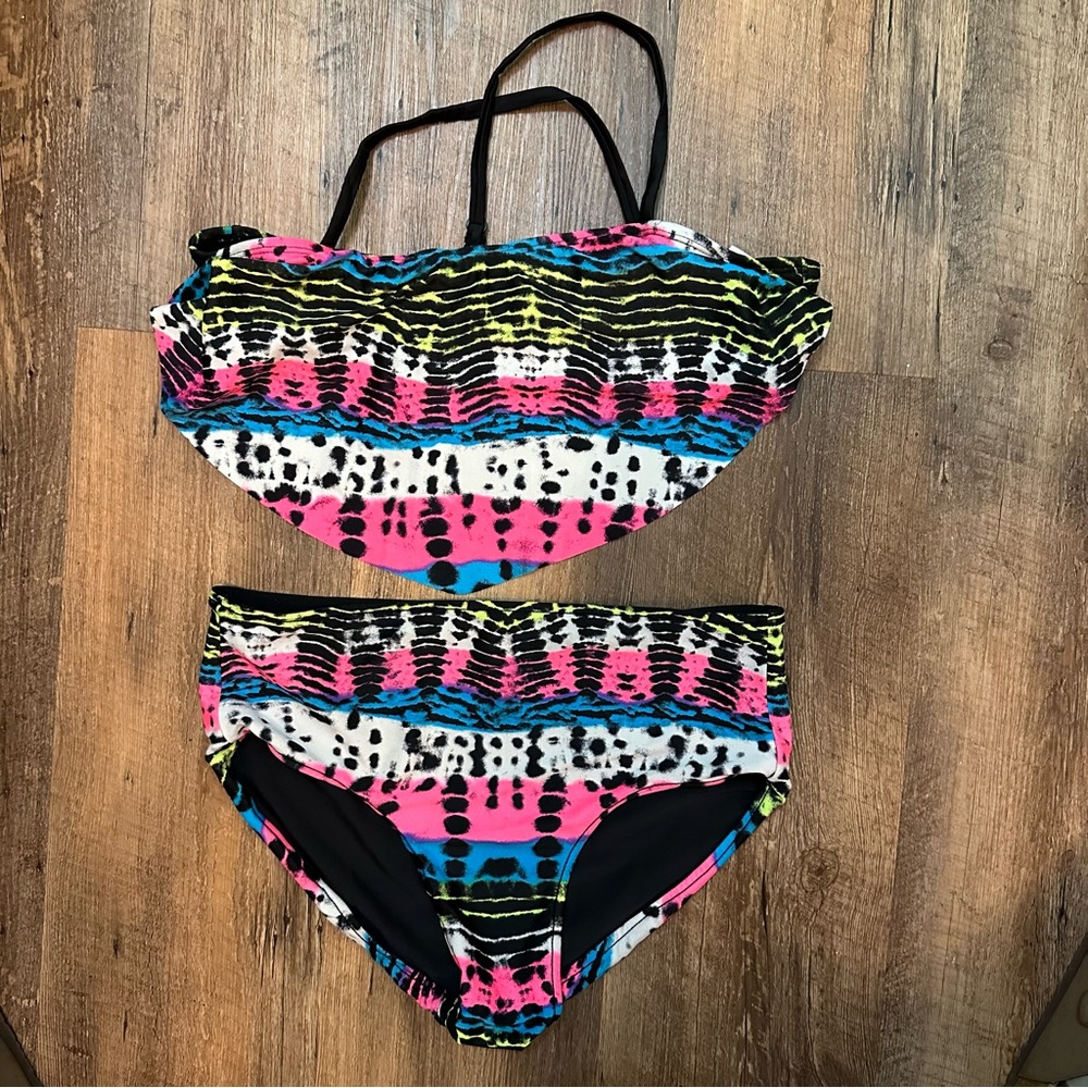 Justice Girls Neon Splash Bikini Set With Reversible Bottoms